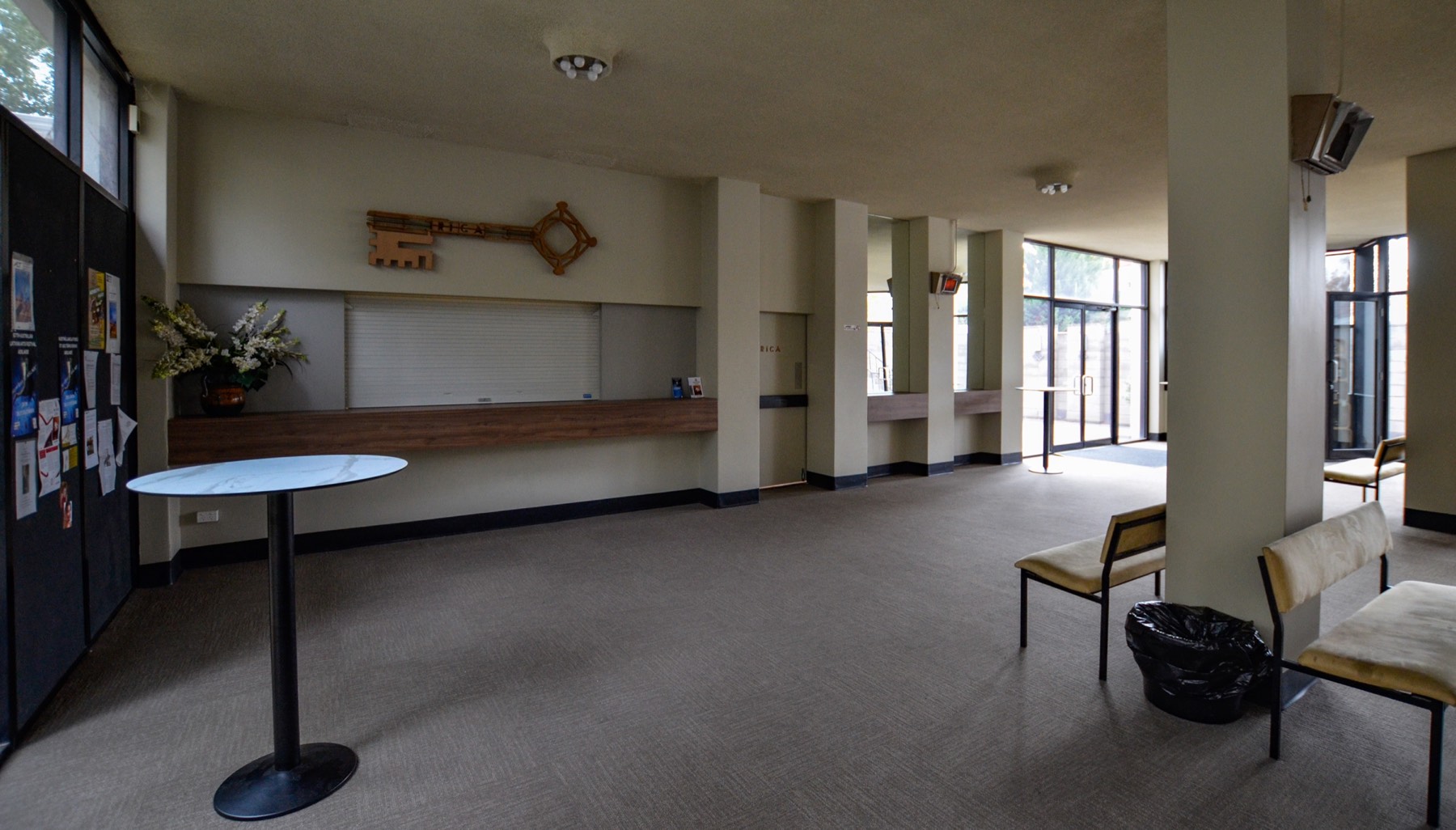 Refurbished foyer with new melamine bar counters and two large mirrors