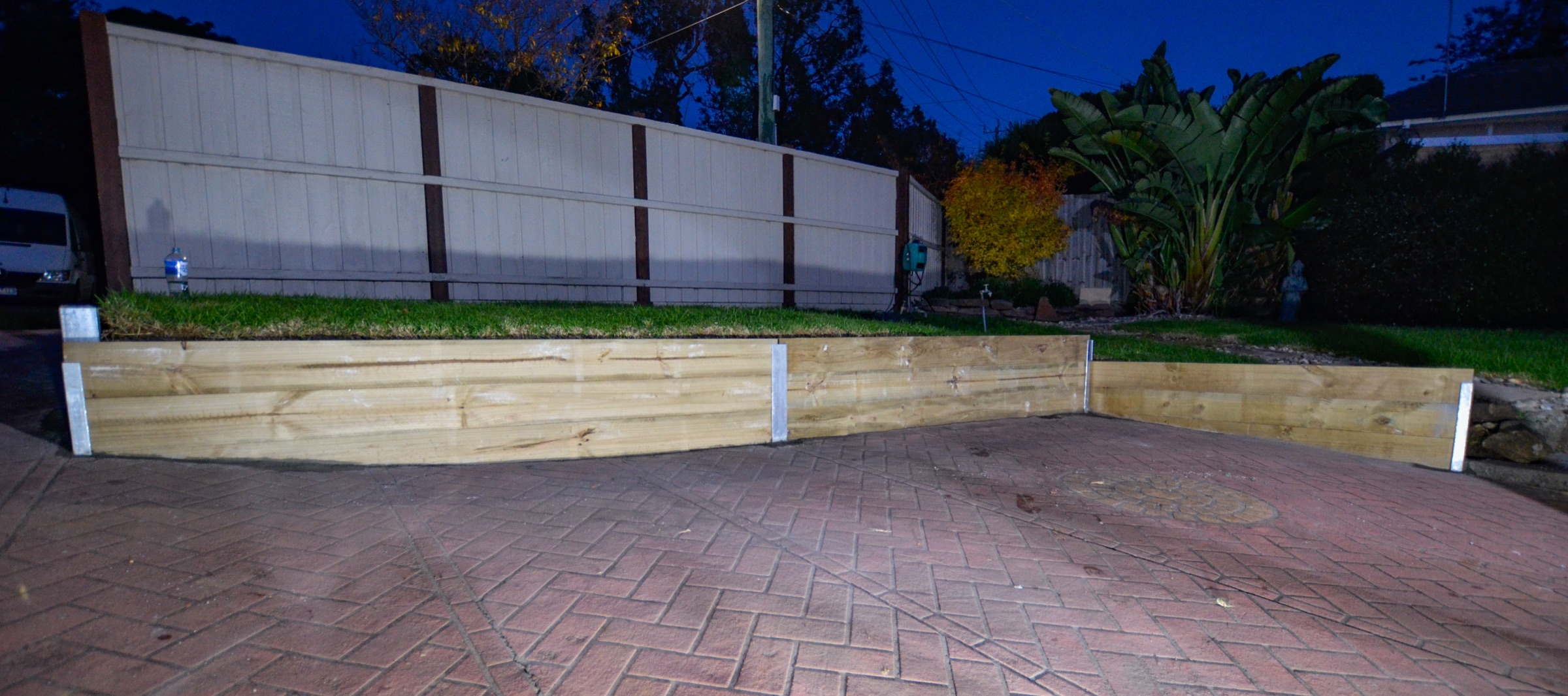 Finished retaining wall after the team stayed on site to complete the distant Boronia project after dark